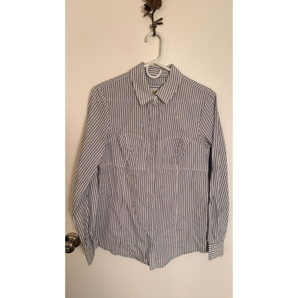 Maeve Anthropologie Blue White Stripe Corset Seam Button Down Shirt Blouse 6